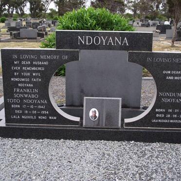NDOYANA Franklin Sonwabo Toto 1942-1994 &amp; Nondumiso Faith 1957-2006