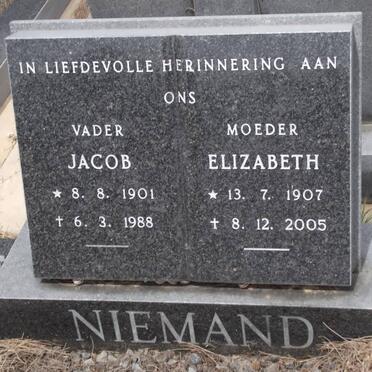 NIEMAND Jacob 1901-1988 &amp; Elizabeth 1907-2005