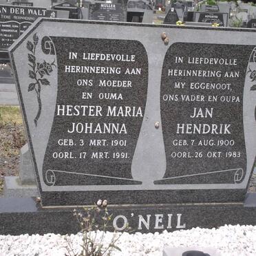 O'NEILL Jan Hendrik 1900-1983 &amp; Hester Maria Johanna 1901-1991
