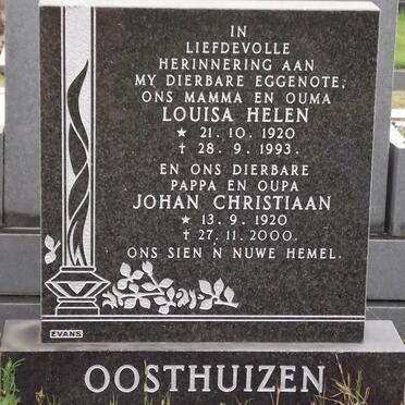 OOSTHUIZEN Louisa Helen 1920-1993 &amp; Johan Christiaan 1920-2000