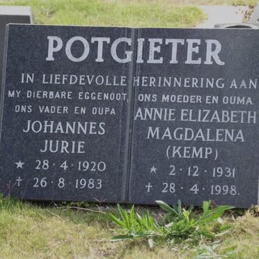 POTGIETER Johannes Jurie 1920-1983 &amp; Annie Elizabeth Magdalena KEMP 1931-1998