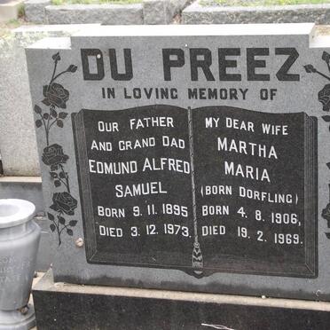 PREEZ Edmund Alfred Samuel, du 1895-1973 &amp; Martha Maria DORFLING 1906-1969