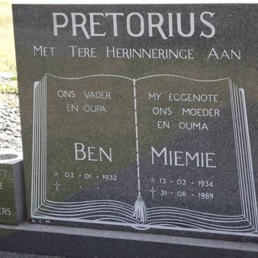 PRETORIUS Ben 1932- &amp; Maria J. 1934-1989