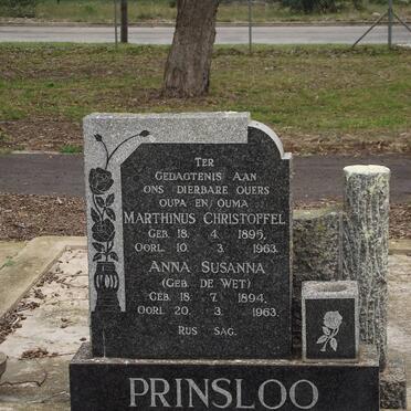 PRINSLOO Marthinus Christoffel 1895-1963 &amp; Anna Susanna DE WET 1894-1963