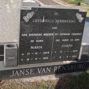 RENSBURG Maria, janse van 1924-1992 &amp; Joseph 1935-1984