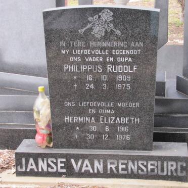 RENSBURG Philippus Rudolf, janse van 1909-1975 &amp; Hermina Elizabeth 1916-1976