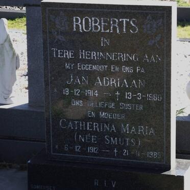 ROBERTS Jan Adriaan 1914-1980 &amp; Catherina Maria SMUTS 1912-1985