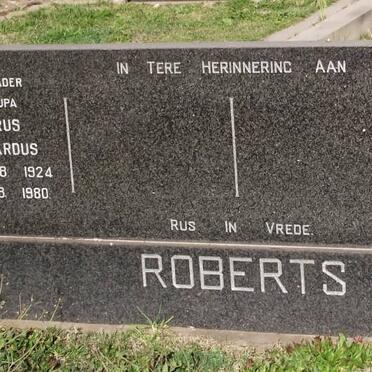 ROBERTS Petrus Gerhardus 1924-1980 &amp; Lila Brenda BRENT 1930-1973