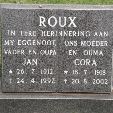 ROUX Johannes Hermanus 1912-1997 &amp; Cora 1918-2002