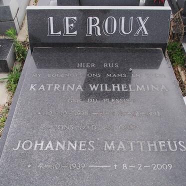 ROUX Katrina Wilhelmina, le nee DU PLESSIS 1925-1992 &amp; Johannes Mattheus 1939-2009