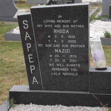 SAPEPA Nozimanga Rhoda 1932-2000 :: SAPEPA Mazizi Maxen 1976-2001