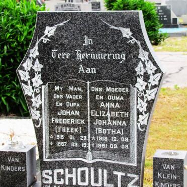 SCHOULTZ Johan Frederick 1915-1987 &amp; Elizabeth Johanna BOTHA 1918-1991