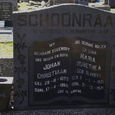 SCHOONRAAD Johan Christiaan 1893-1968 &amp; Maria Dorothea Olivier 1901-1971