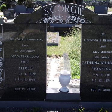 SCORGIE Eric Alfred 1920-1978 &amp; Cathrina Wilhelmina Francina 1911-1988