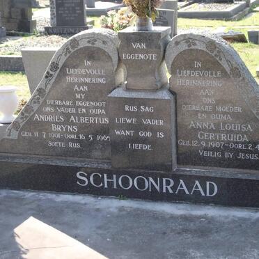 SCHOONRAAD Andries Albertus Bryns 1901-1965 &amp; Anna Louisa Gertruida 1907-1994