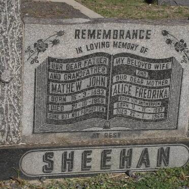 SHEEHAN Mathew John 1893-1965 &amp; Alice Fredrika VAN ANTWERPEN 1887-1964