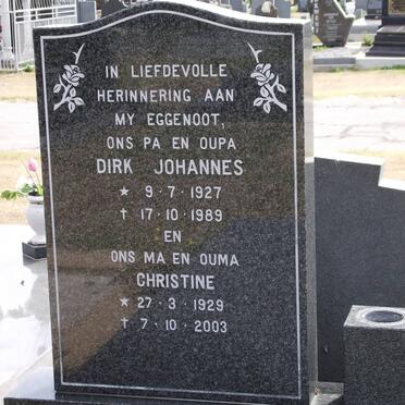 SNYMAN Dirk Johannes 1927-1989 &amp; Christine 1929-2003