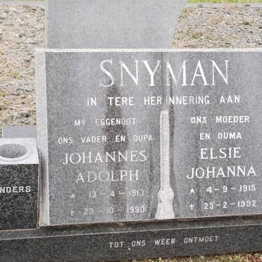 SNYMAN Johannes Adolph 1913-1990 &amp; Elsie Johanna 1915-1992