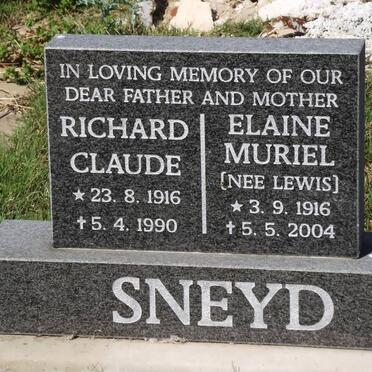 SNEYD Richard Claude 1916-1990 &amp; Elaine Muriel LEWIS 1916-2004