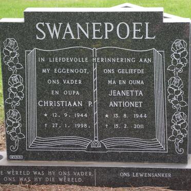 SWANEPOEL Christiaan Petrus 1944-1998 &amp; Jeanetta Antionet 1944-2011