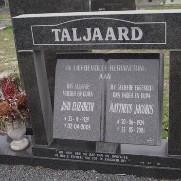TALJAARD Mattheus Jacobus 1924-2001 &amp; Joan Elizabeth 1929-2003