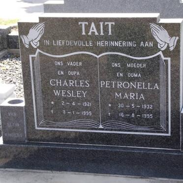 TAIT Charles Wesley 1921-1995 &amp; Petronella Maria 1932-1995