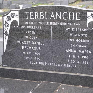 TERBLANCHE Burger Daniel Hermanus 1906-1990 &amp; Anna Maria 1916-1986