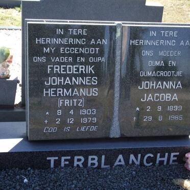 TERBLANCHE Frederik Johannes Hermanus 1903-1979 &amp; Johanna Jacoba 1899-1985