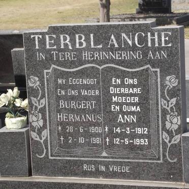 TERBLANCHE Burger Hermanus 1900-1981 &amp; Anna Aletta Sophia 1912-1993