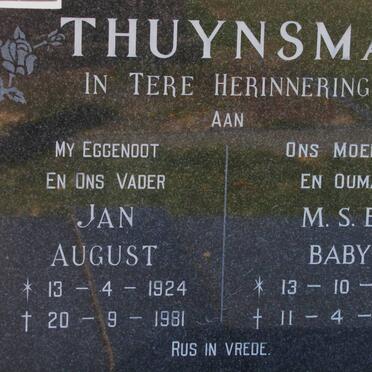 THUYNSMA Jan August 1924-1981 &amp; M.S.E. 1934-1991