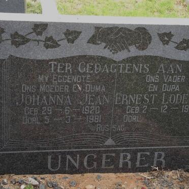 UNGERER Ernesy Lodewyk 1913-1990 &amp; Johanna Jean 1920-1981
