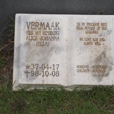 VERMAAK Alice Johanna nee VAN RENSBURG 1937-1998