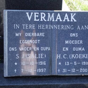 VERMAAK S.J. 1916-1997 &amp; Hester Cornelia 1918-2000