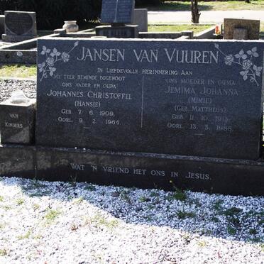 VUUREN Johannes Christoffel, jansen van 1909-1964 &amp; Jemima Johanna MATTHEUS 1913-1988