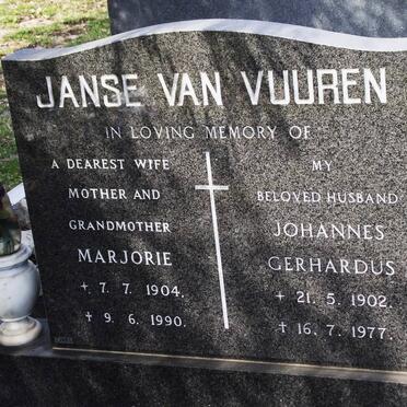 VUUREN Johannes Gerhardus, janse van 1902-1977 &amp; Marjorie 1904-1990