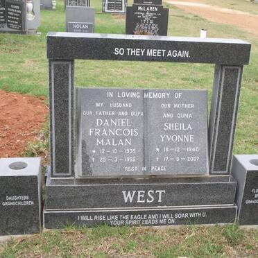 WEST Daniel Francois Malan 1935-1999 &amp; Sheila Yvonne 1940-2007