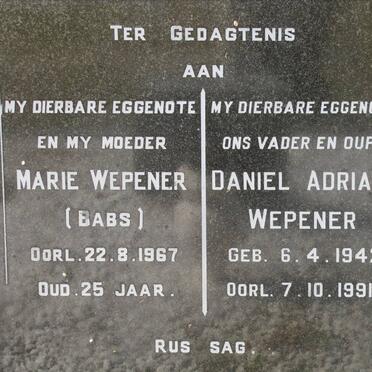 WEPENER Marie -1967 &amp; Daniel Adriaan 1942-1991