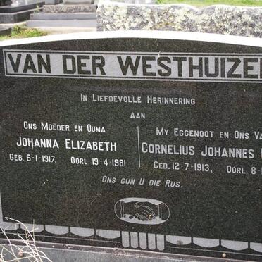 WESTHUIZEN Cornelius Johannes Daniel, van der 1913-1971 &amp; Johanna Elizabeth 1917-1981