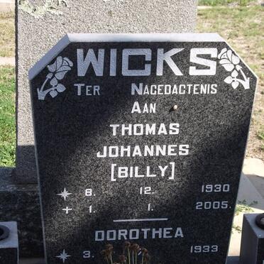 WICKS Thomas Johannes 1930-2005 &amp; Dorothea 1933-