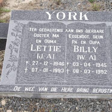 YORK W.A. 1945-1992 &amp; J.A. 1946-1993