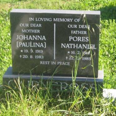 CAIRNCROSS Pores Nathaniel 1914-1989 &amp; Johanna Pauline 1919-1983