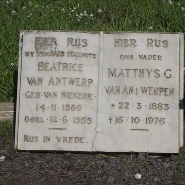 ANTWERP Beatrice, van nee VAN NIEKERK 1880-1955 :: ANTWERPEN Matthys G., van 1883-1976