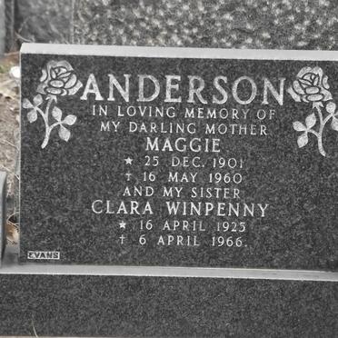 ANDERSON Maggie 1901-1960 :: ANDERSON Clara Winpenny 1925-1966