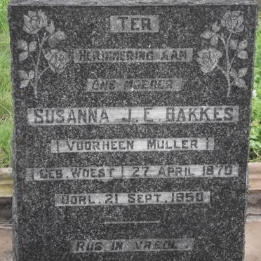 BAKKES Susanna J.E. nee WOEST formerly MULLER 1870-1950