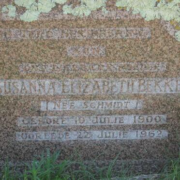 BEKKER Susanna Elizabeth nee SCHMIDT 1900-1962