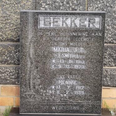 BEKKER Hennie 1912-1989 &amp; Maria J.C. SMITH 1913-1978