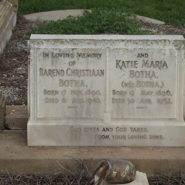BOTHA Barend Christiaan 1890-1946 &amp; Katie Maria BOTHA 1896-1952