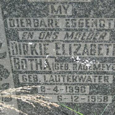 BOTHA Dirkie Elizabeth nee RADEMEYER nee LAUTERWATER 1890-1958