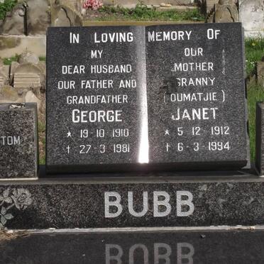 BUBB George 1910-1981 &amp; Janet 1912-1994