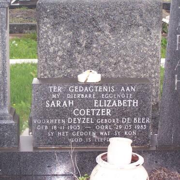 COETZER Sarah Elizabeth nee DE BEER formerly DEYZEL 1905-1985